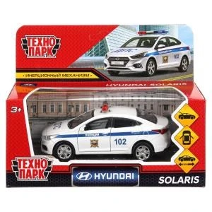 Машина металл HYUNDAI SOLARIS ПОЛИЦИЯ 12 см, двери, баг, инерц, белый, кор. Технопарк SOLARIS2-12POL-WH (72)