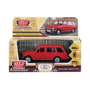 Машина металл ваз-2102 12 см, двери, багаж, инер, красный, кор. Технопарк 2102-12-RD-WOD