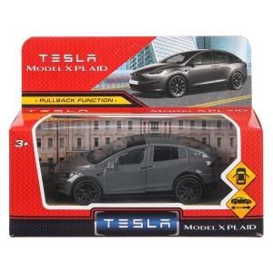 Машина металл tesla model x plaid 12 см, двери, серебр, кор. Технопарк MODELX-12-GY-WOD