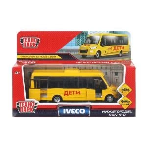 Машина металл АВТОБУС IVECO DAILY VSN-700 ДЕТИ 15 см, двери, инерц, кор. Технопарк DAILY-15CHI-YE (72)