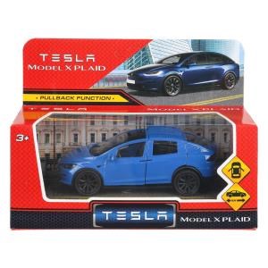 Машина металл tesla model x plaid 12 см, двери, синий, кор. Технопарк MODELX-12-BU-WOD