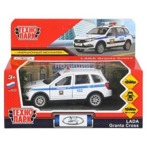 Машина металл LADA GRANTA CROSS ПОЛИЦИЯ 12 см, двери, багаж, ин, кор. Технопарк GRANTACRS-12POL-WH (72)