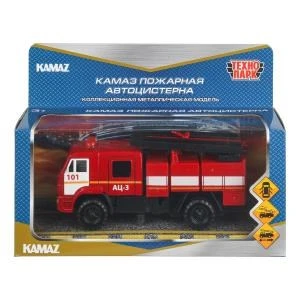 Машина металл KAMAZ 43502 ПОЖАРНАЯ АЦ 15 см, двери, подвиж дет, инерц, кор. Технопарк KAM43502-15FIR-RD (72)
