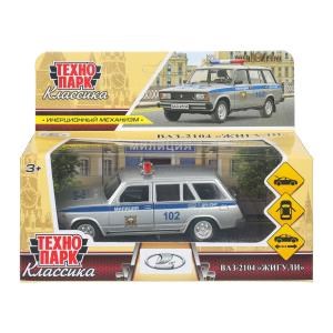 Машина металл ВАЗ-2104 ЖИГУЛИ ПОЛИЦИЯ 12 см, двери, багаж, инерц, кор. Технопарк 2104-12POL-SR (72)