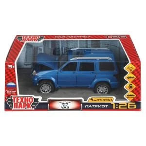 Машина металл свет-звук UAZ ПАТРИОТ 17,8 см, двери, инерция, син, кор. Технопарк PATRIOT-124SL-BU (12) (48)