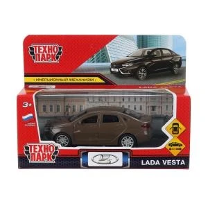 Машина металл LADA vesta 11,5 см, двери, коричневый, кор. Технопарк VESTA-12-BR-WOD