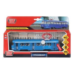 Машина металл ТРАМВАЙ 18 см, инерц. свет+звук, открыв. дв., в кор. Технопарк CT12-463-2-BL-WB (48)