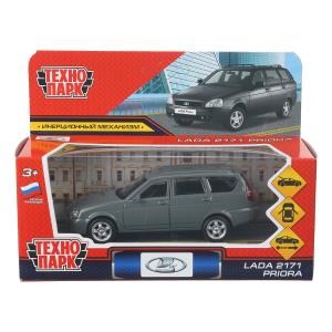 Машина металл LADA PRIORA длина 12 см, двери,багаж,инерц,темно-серый, в кор. Технопарк PRIORAWAG-12-DGR