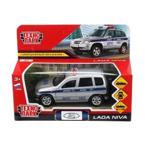 Машина металл LADA NIVA ПОЛИЦИЯ 12 см, двери, багаж, инерц, серебрист, кор. Технопарк LADANIVA-12POL-SR (72)