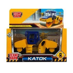 Модель металл каток 13 см,двер,желт-син,кор. Технопарк ROLLER-15-YBU