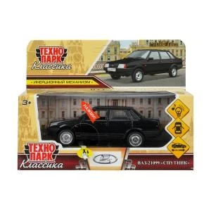Машина металл свет-звук LADA 21099"спутник",12см,откр дв,баг,инер,черный,кор Технопарк 21099-12SL-BK