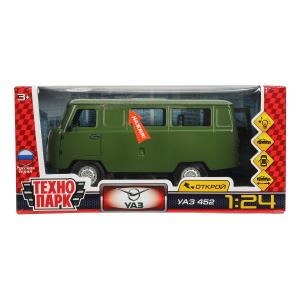 Машина металл свет-звук UAZ УАЗ 452, 18,5 см, св-зв, дв люк, баг, ин, зелен Технопарк FY2418