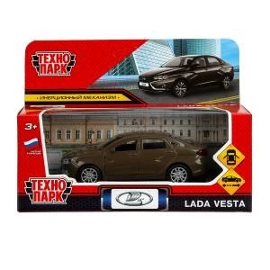 Машина металл LADA vesta 11,5 см, двери, коричневый, кор. Технопарк VESTA-12-BR