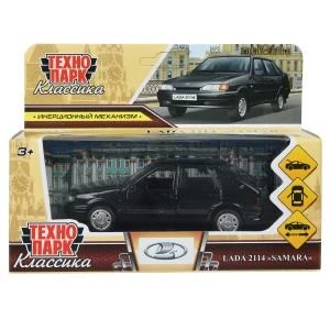 Машина металл LADA -2114 "SAMARA", 12 см, двери, багаж, инерц., черный, кор. Технопарк 2114-12-BK-WOD