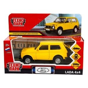 Машина металл LADA 4x4 12 см, двери, багаж, инерц,  желтый, кор. Технопарк LADA4X4-12-YE