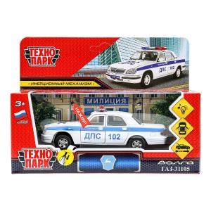 Машина металл свет-звук ГАЗ -31105 «волга» полиц 12,3 см, дв, баг, ин, кор. Технопарк 3110-12SL-WHPOL
