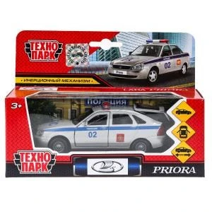 Машина металл LADA PRIORA ХЭТЧБЕК ПОЛИЦИЯ, 12 см, дв., баг., инерц., кор. Технопарк SB-18-22-LP(P)WB (48)