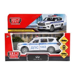 Машина металл INFINITI QX80 ПОЛИЦИЯ, 12,5 см, двери, баг., инер, белый, кор. Технопарк QX80-12POL-WH (72)