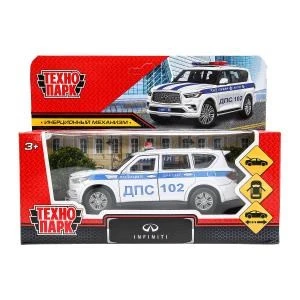 Машина металл INFINITI QX80 ПОЛИЦИЯ, 12,5 см, двери, баг., инер, белый, кор. Технопарк QX80-12POL-WH (72)