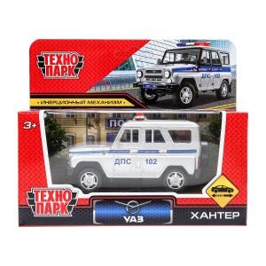 Машина металл УАЗ  ХАНТЕР ПОЛИЦИЯ длина 10,5 см, инерция, серебристый, кор. Технопарк HUNTER-11POL-SR (72)