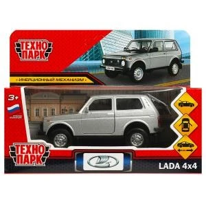 Машина металл LADA 4x4 12 см, двери, багаж, инерц, серебристый, кор. Технопарк LADA4X4-12-SR
