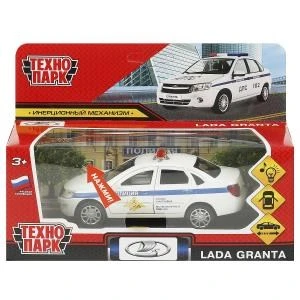 Машина металл свет-звук LADA granta ПОЛИЦИЯ 11,5 см, дв, багаж, инерц, кор. Технопарк GRANTA-12SLPOL-WH