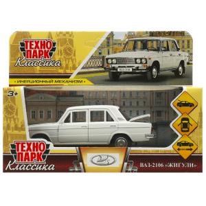 Машина металл ВАЗ-2106 ЖИГУЛИ 12 см, двери, багаж, инерц, белый, кор. Технопарк 2106-12-WH