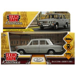 Машина металл ВАЗ-2106 ЖИГУЛИ 12 см, двери, багаж, инерц, серебристый , кор. Технопарк 2106-12-SR