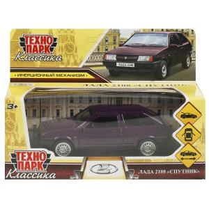 Машина металл LADA-2108 "СПУТНИК" 12 см, двери, багаж, баклажан, в кор. Технопарк 2108-12-PRP