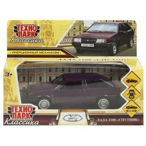 Машина металл LADA-2108 "СПУТНИК" 12 см, двери, багаж, баклажан, в кор. Технопарк 2108-12-PRP