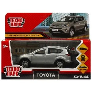 Машина металл TOYOTA RAV4 12 см, двери, багажн, инерц. серебристый ,  кор. Технопарк RAV4-12-SR