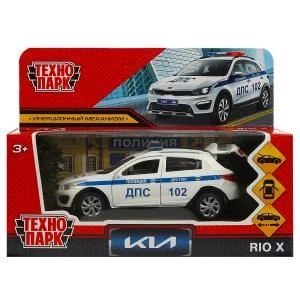 Машина металл KIA RIO X ПОЛИЦИЯ длина 12 см, двер, багаж, инерц, белый, кор. Технопарк XLINE-12POL-WH