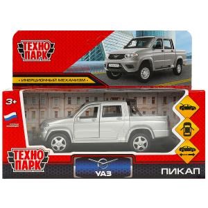 Машина металл УАЗ ПИКАП 12 см, двери, багаж, инерц, серебристый, кор. Технопарк PICKUP-12-SR