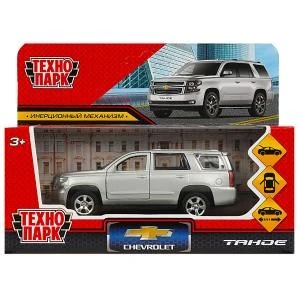 Машина металл CHEVROLET TAHOE 12 см, двери, багаж, инерц, серебристый , кор. Технопарк TAHOE-12-SR