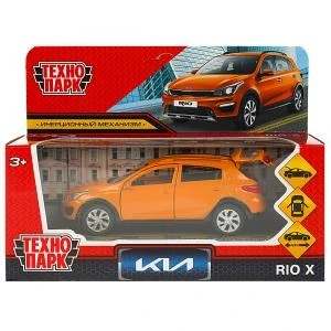 Машина металл KIA RIO X длина 12 см, двери, багаж, инерц, оранжевый, кор. Технопарк XLINE-12-OG