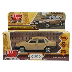 Машина металл LADA-21099 "СПУТНИК" 12 см, двери, багаж, инерц, бежевый, кор. Технопарк 21099-12-BG