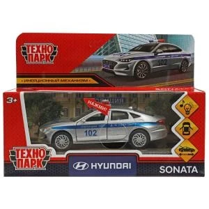 Машина металл свет-звук HYUNDAI SONATA ПОЛИЦИЯ 12 см, двер, багаж, ин, кор. Технопарк SONATA-12SLPOL-SR