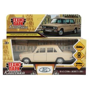 Машина металл ВАЗ-2106 ЖИГУЛИ длина 12 см, двери, багаж, инерц,бежевый, кор. Технопарк 2106-12-BG