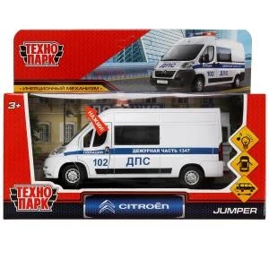 Машина металл свет-звук CITROEN JUMPER ПОЛИЦИЯ 14 см, двер, инер,белый, кор. Технопарк JUMPER-14SLPOL-WH
