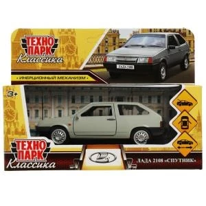 Машина металл LADA-2108 "СПУТНИК" 12 см, двер, баг, инерц, серебристый, кор. Технопарк 2108-12-SR