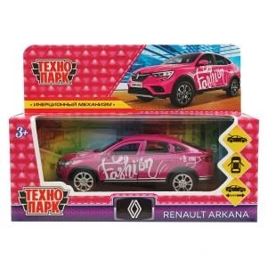 Машина металл RENAULT ARKANA ДЛЯ ДЕВОЧЕК 12 см, двер, багаж, инер, роз, кор. Технопарк ARKANA-12GRL-PK