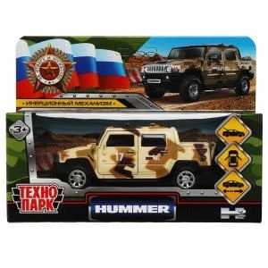 Машина металл HUMMER H2 PICKUP КАМУФЛЯЖ 12 см, двер, баг, инер, песочн, кор. Технопарк HUM2PICKUP-12MIL-BN