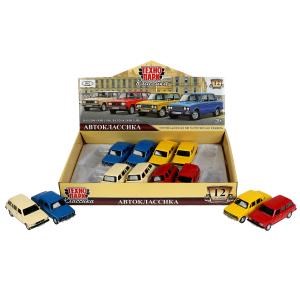 Машина металл ВАЗ-2104/2106 12 см, двери, багаж, инерц, ассорт,  дисп. Технопарк LADA210406-12DB12-MIX