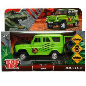 Машина металл UAZ HUNTER ДИНОЗАВРЫ 11,5 см, двер, багаж, ин, салатовый, кор. Технопарк HUNTER-12DIN-GN