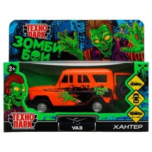 Машина металл УАЗ ХАНТЕР ЗОМБИ 12 см, двери, багаж, инерц, оранжевый, кор. Технопарк HUNTER-12ZOM-OG