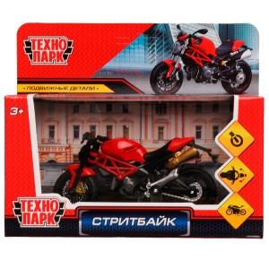 Модель металл СТРИТБАЙК 11см, руль поворач, подвеска, подножка, кор. Технопарк 2004I099-R2