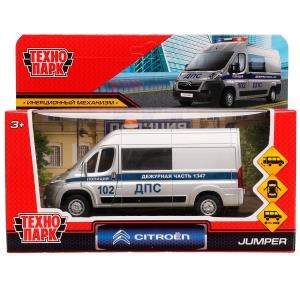 Машина металл CITROEN JUMPER ПОЛИЦИЯ 14 см,двери, багаж, серебристый Технопарк JUMPER-14POL-SR
