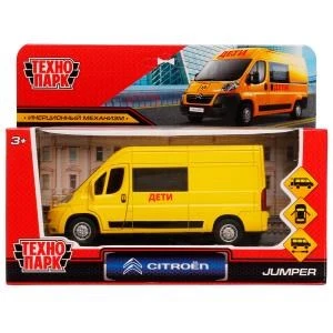 Машина металл CITROEN JUMPER ДЕТИ 14 см, двери, багаж, инерц, желтый, кор. Технопарк JUMPER-14CHI-YE