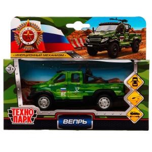Машина металл ГАЗ ВЕПРЬ 12,5 см, двери, пулем, инерц, камуф, кор. Технопарк VEPRNEXT-12GUN-MILGN