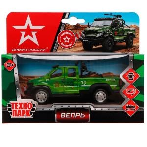 Машина металл ГАЗ ВЕПРЬ АРМИЯ РОССИИ 12,5 см, двери, пулем, инер, кор. Технопарк VEPRNEXT-12GUN-AR